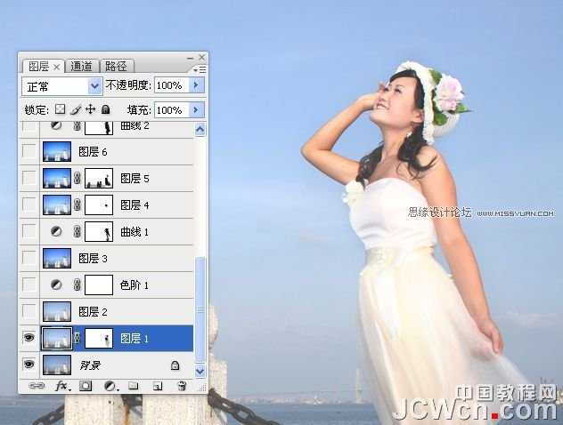 Photoshop调出海景人物图片纯美的蓝色调