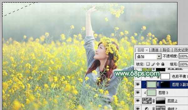 Photoshop调出甜美的淡绿色油菜花人物图片教程