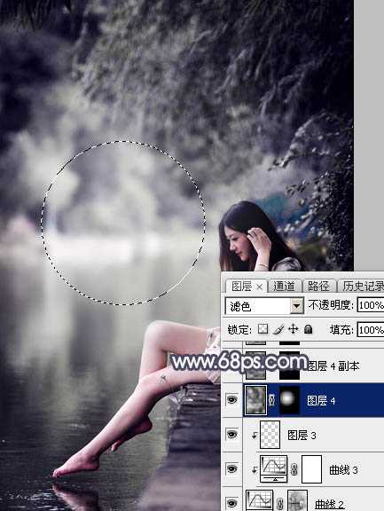 Photoshop为湖边人物图片加上唯美的中性暗蓝色效果教程