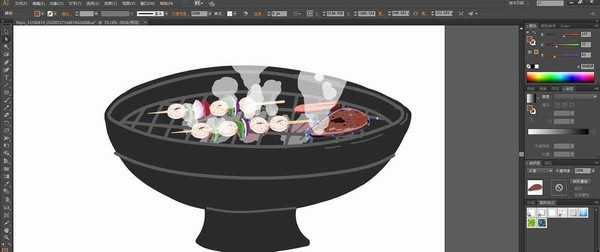 ai怎么设计一幅铁锅烤串的素材插画?